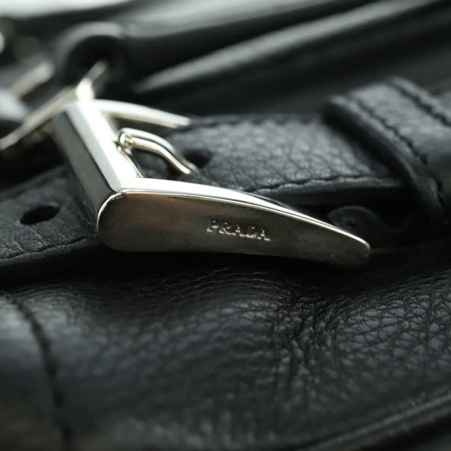 【日本直送】PRADA 托特包 皮革 黑色 銀色 正品 179445V-7