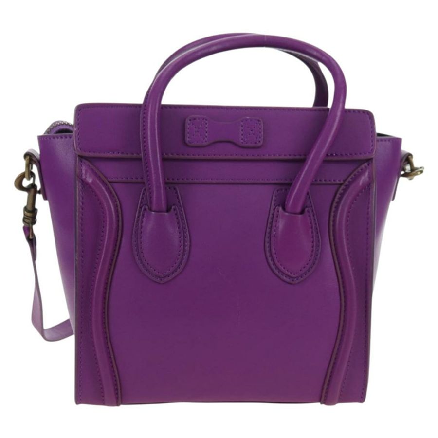 【日本直送】CELINE Luggage Micro Shopper 手提包 皮革 2way 紫色金色 正品 179426SAV-1