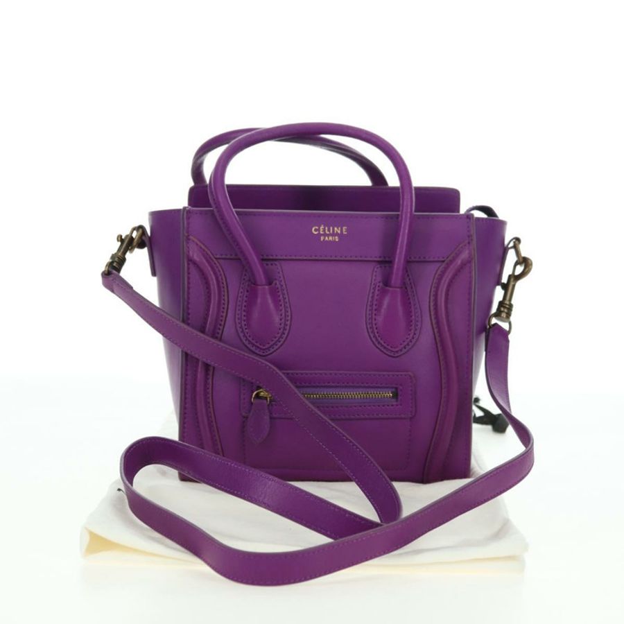【日本直送】CELINE Luggage Micro Shopper 手提包 皮革 2way 紫色金色 正品 179426SAV-11