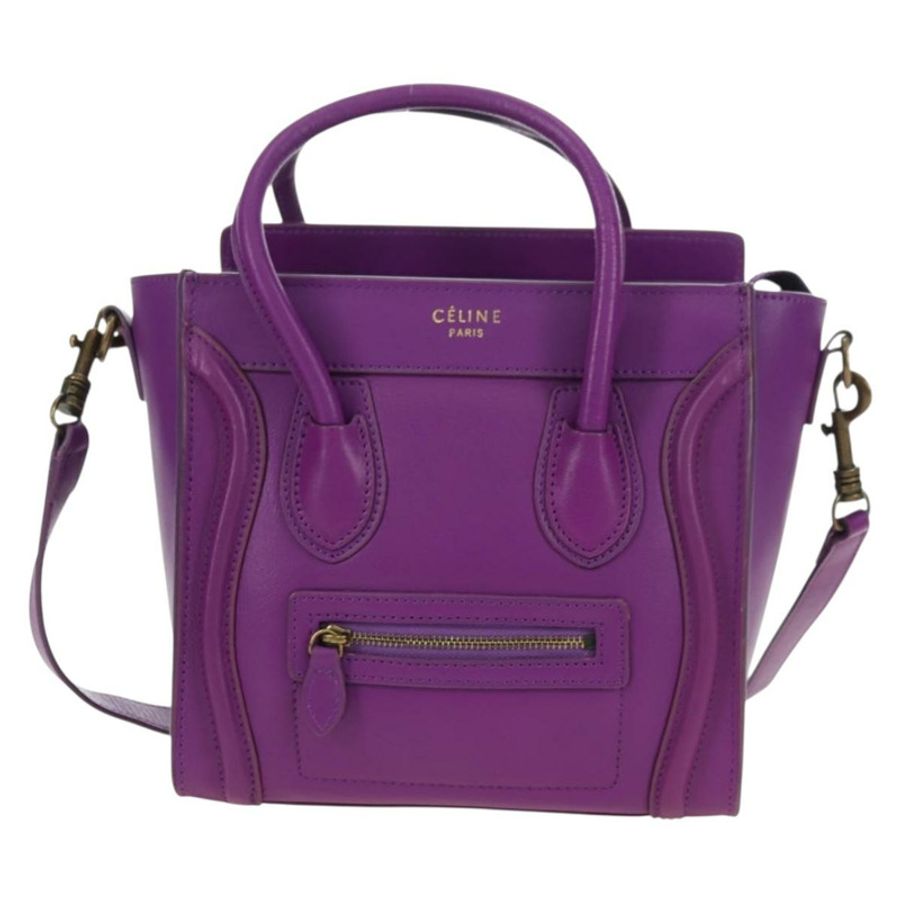 【日本直送】CELINE Luggage Micro Shopper 手提包 皮革 2way 紫色金色 正品 179426SAV-12