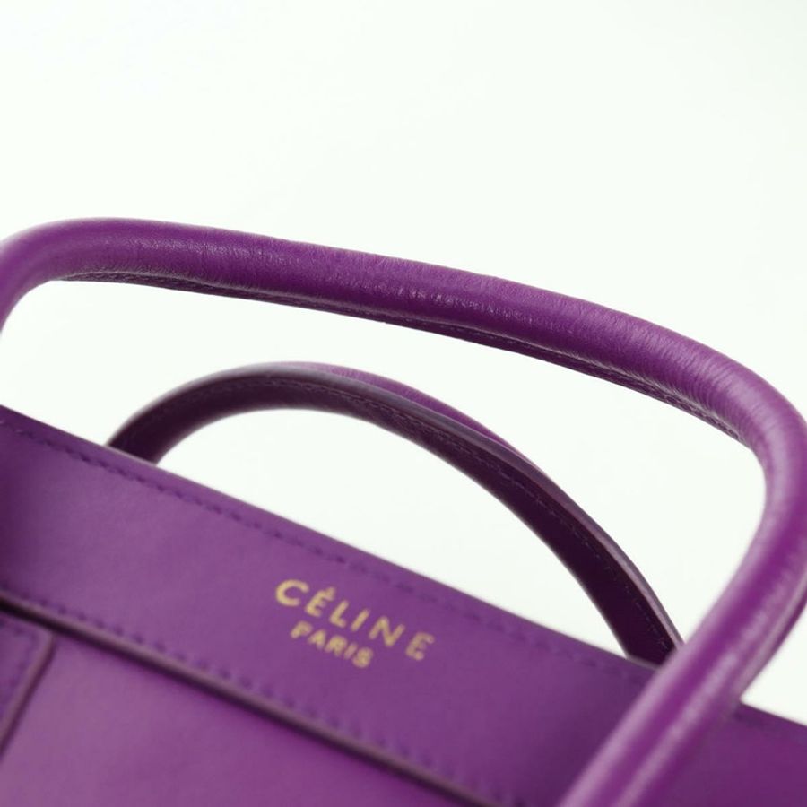 【日本直送】CELINE Luggage Micro Shopper 手提包 皮革 2way 紫色金色 正品 179426SAV-13