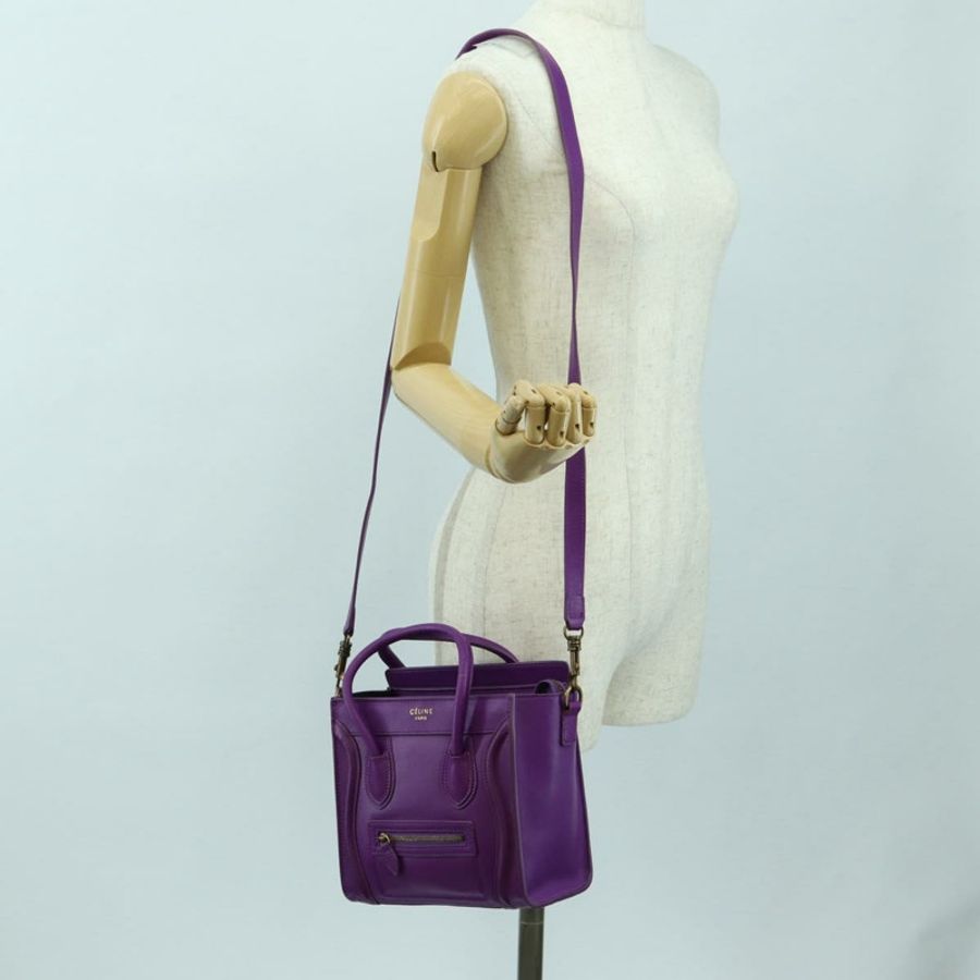 【日本直送】CELINE Luggage Micro Shopper 手提包 皮革 2way 紫色金色 正品 179426SAV-25