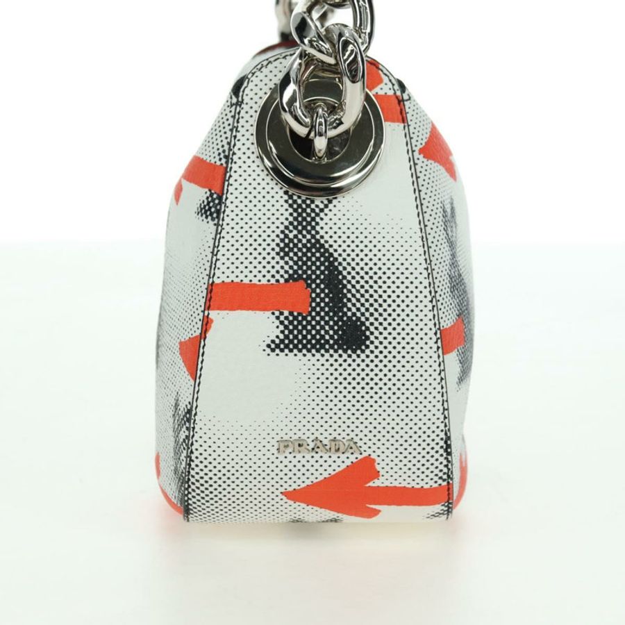 【日本直送】PRADA 運動鏈單肩包,皮革材質,白色銀色,正品編號 179797M-2