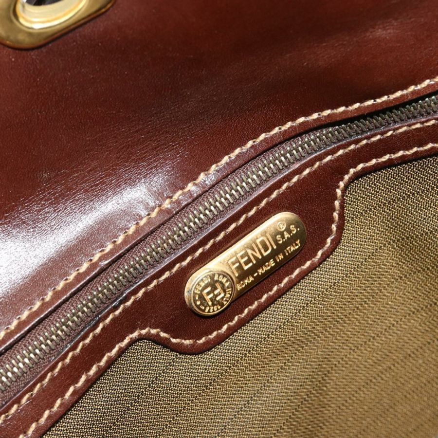 【日本直送】FENDI Zucca帆布手提包 黑色棕色 正品 180302A-9