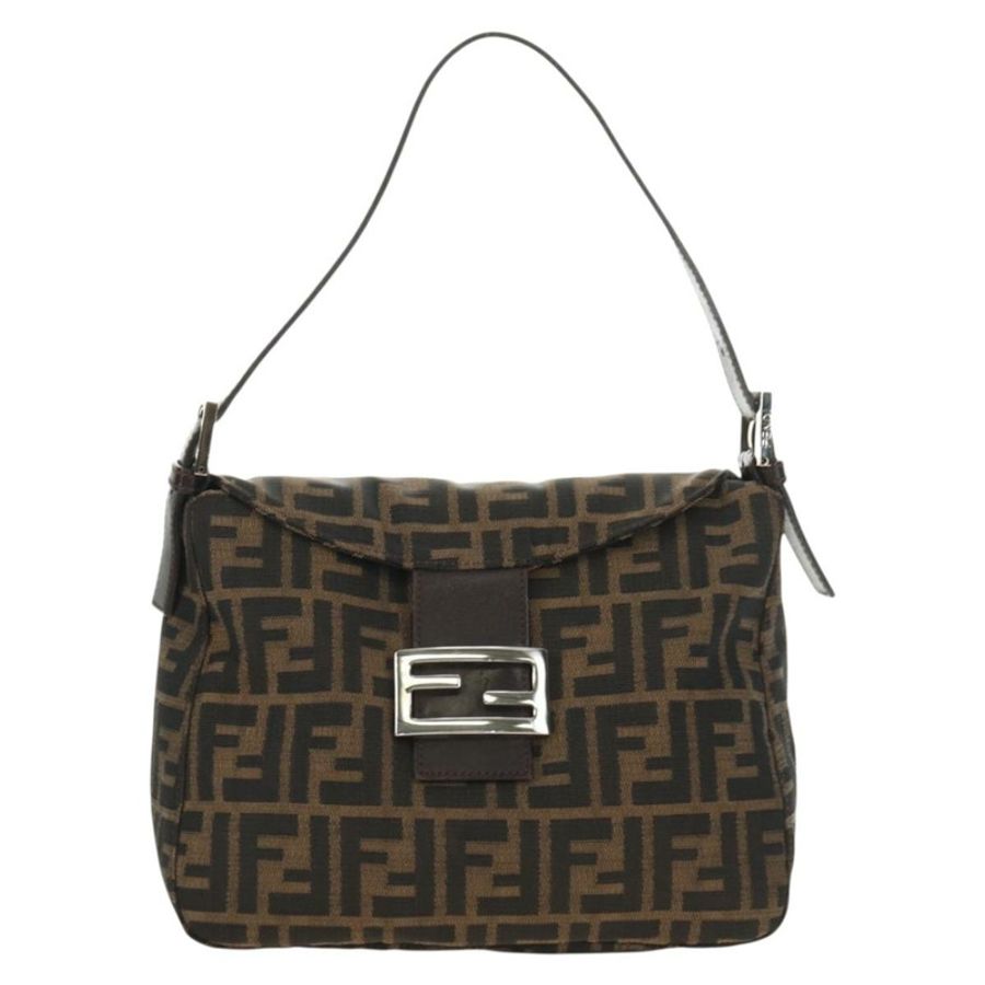 【日本直送】FENDI Zucca帆布Mamma Baguette單肩包 黑色棕色 正品 180431SAV-12