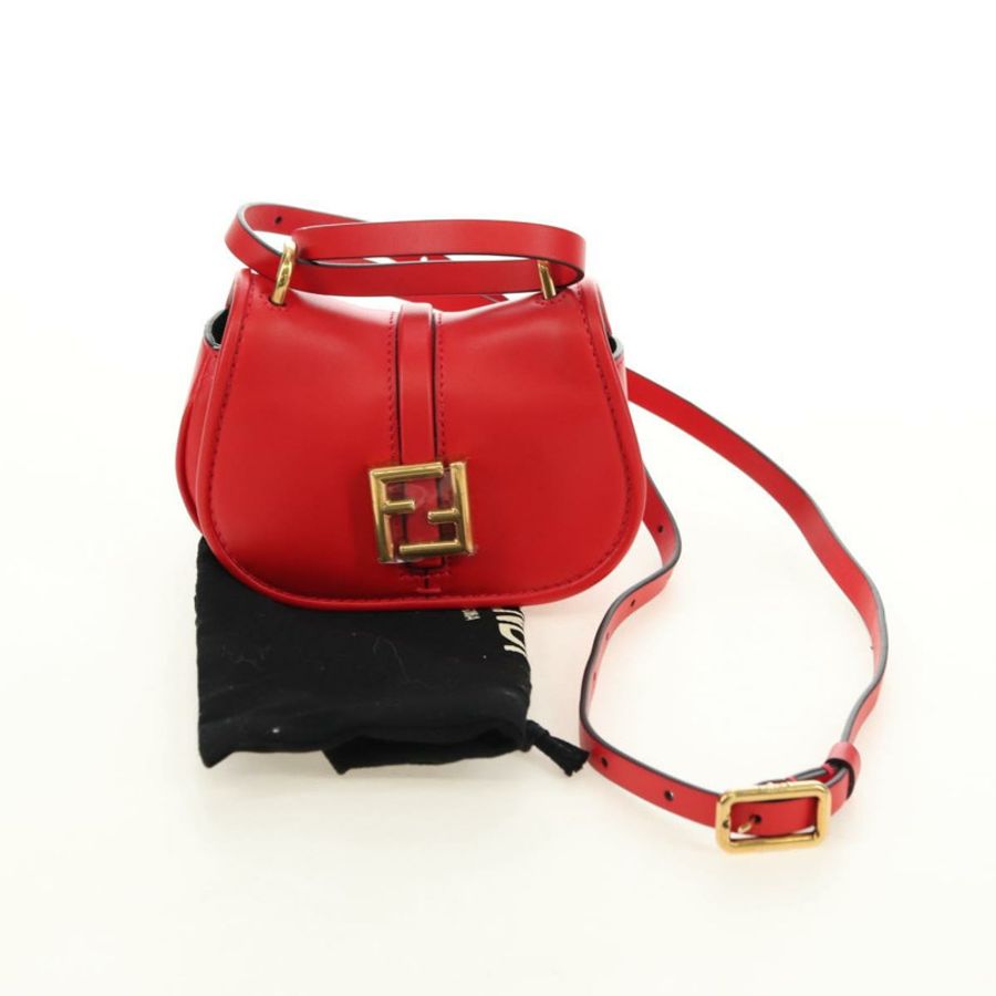 【日本直送】FENDI C'mon 小號單肩包,紅色金色皮革,正品編號 181237M-11