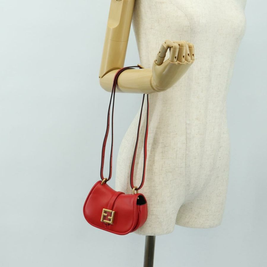 【日本直送】FENDI C'mon 小號單肩包,紅色金色皮革,正品編號 181237M-22