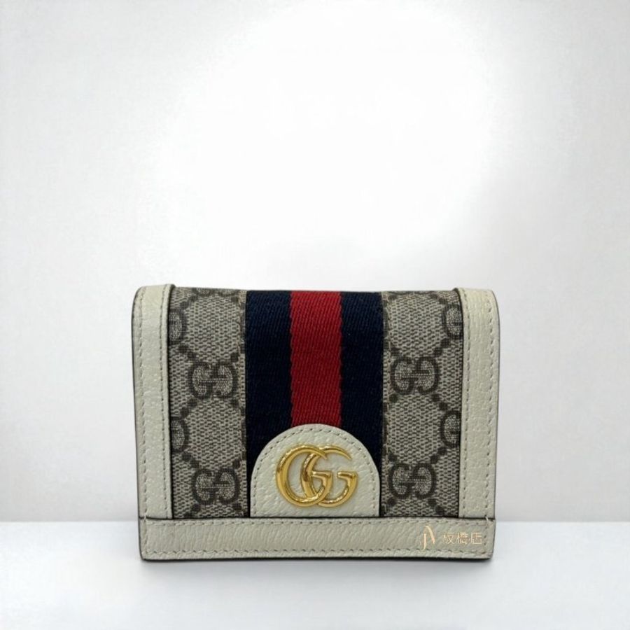 JS1520-GUCCI Ophidia老花拼白牛皮對開短夾523155-0