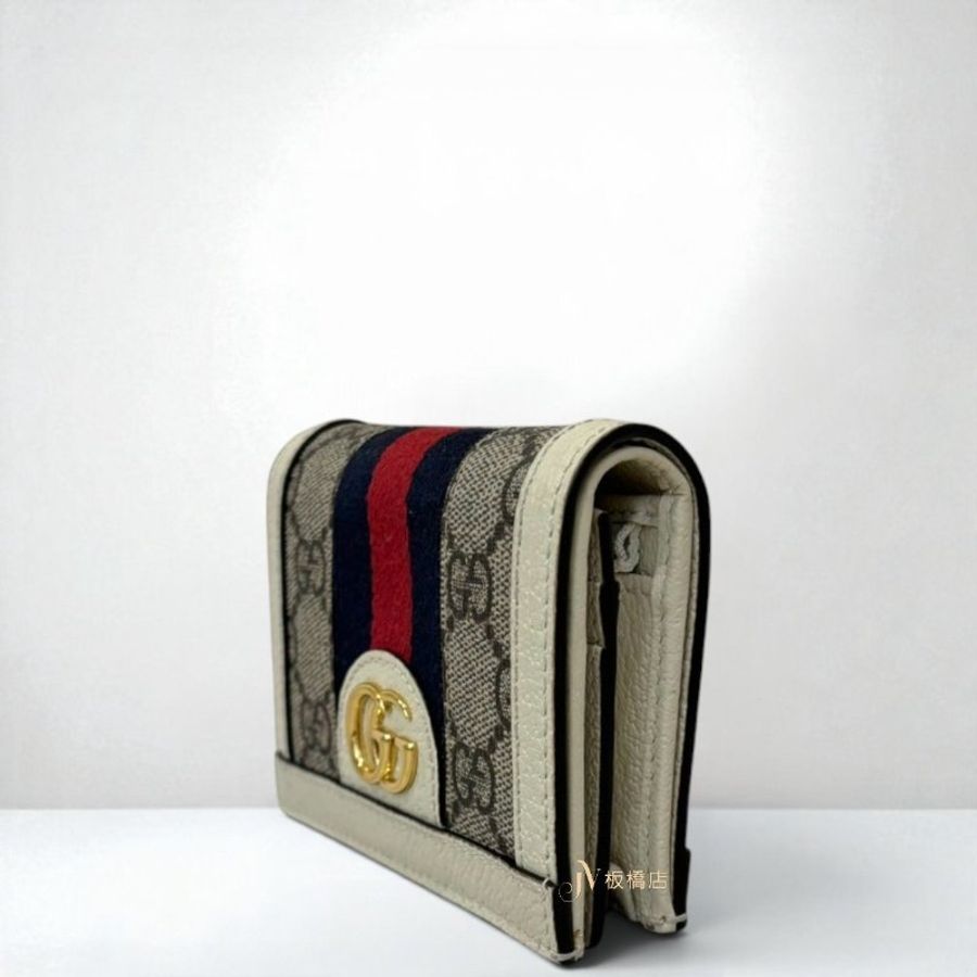 JS1520-GUCCI Ophidia老花拼白牛皮對開短夾523155-2
