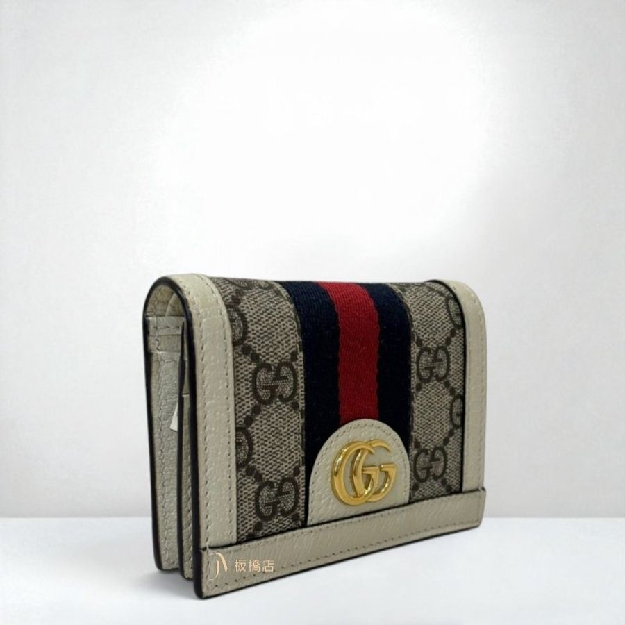 JS1520-GUCCI Ophidia老花拼白牛皮對開短夾523155-3