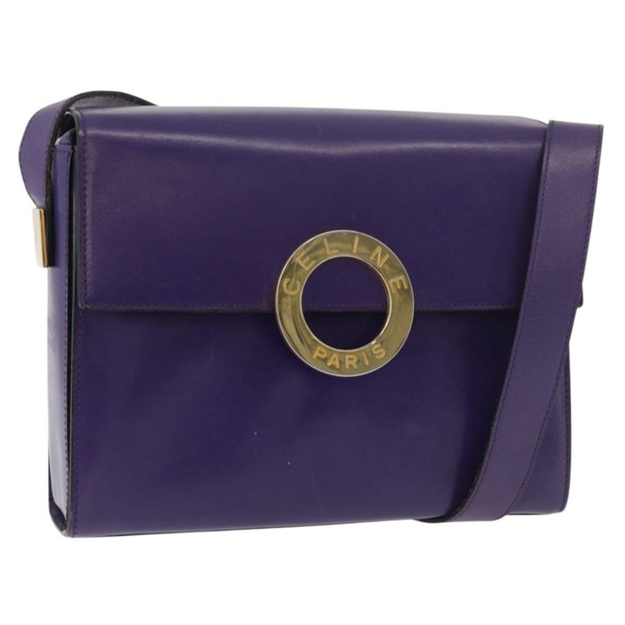 【日本直送】CELINE 圓背包 皮革 紫色 金色 正品 181402A-0