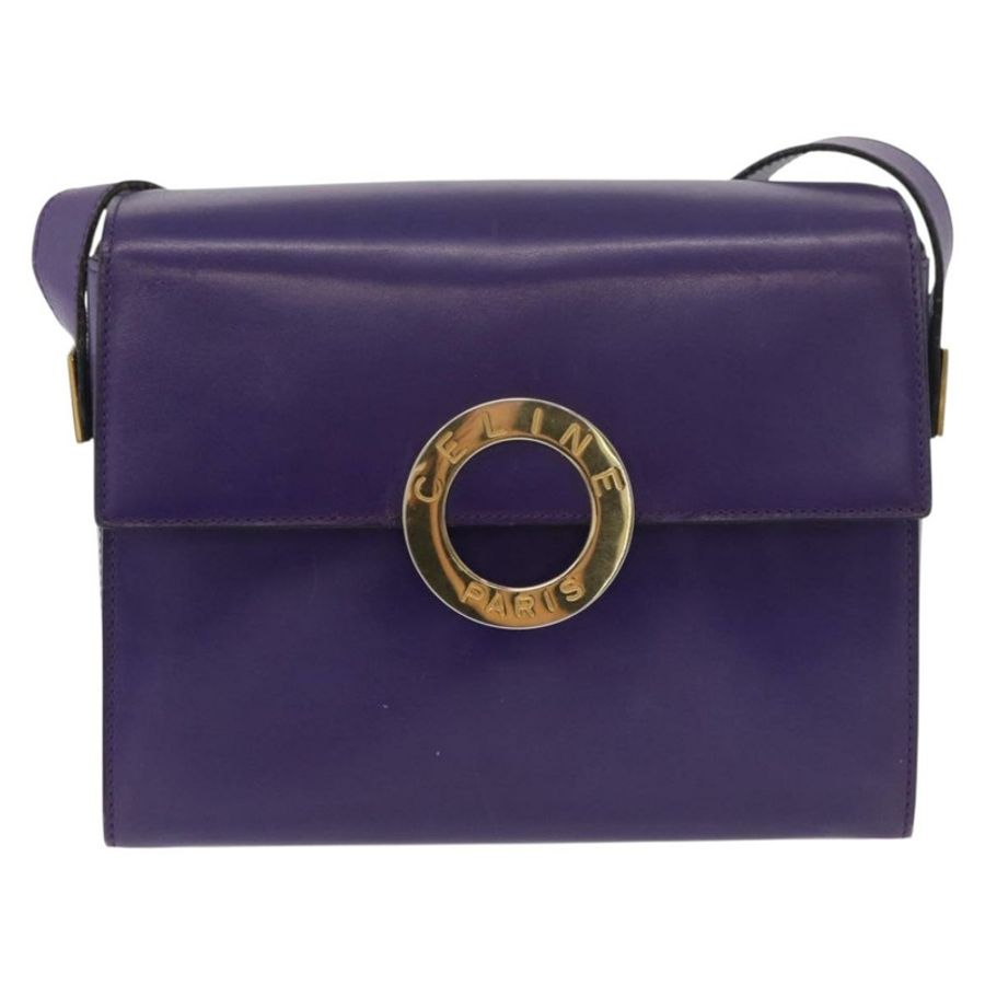【日本直送】CELINE 圓背包 皮革 紫色 金色 正品 181402A-12