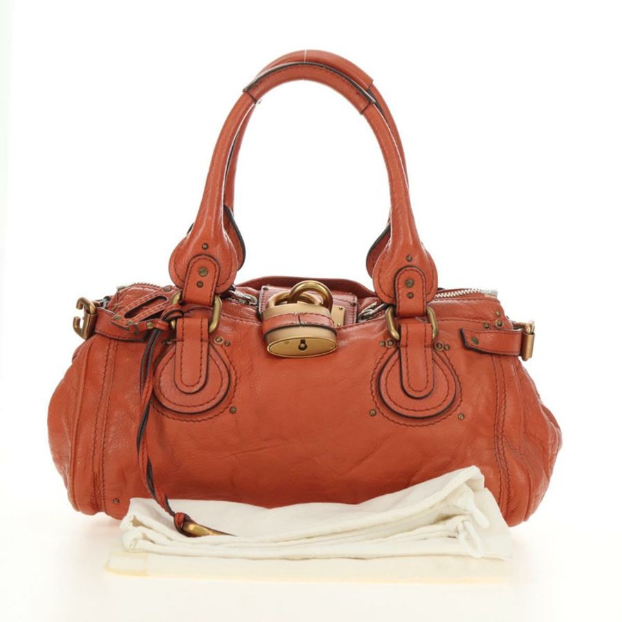 【日本直送】Chloe Paddington 手提包 皮革 橙色 金 銀色 正品 am11662V-11