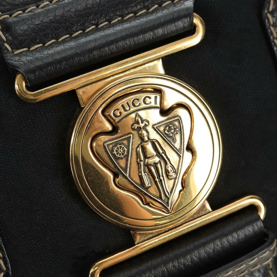 【日本直送】GUCCI GG帆布雪莉酒系列Histeria手提包 黑色金色 186232 正品 181412V-17