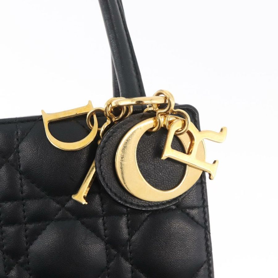 【日本直送】Christian Dior Lady Dior 手提包,羊皮材質,黑色,金色,正品,貨號 181559SAM-8