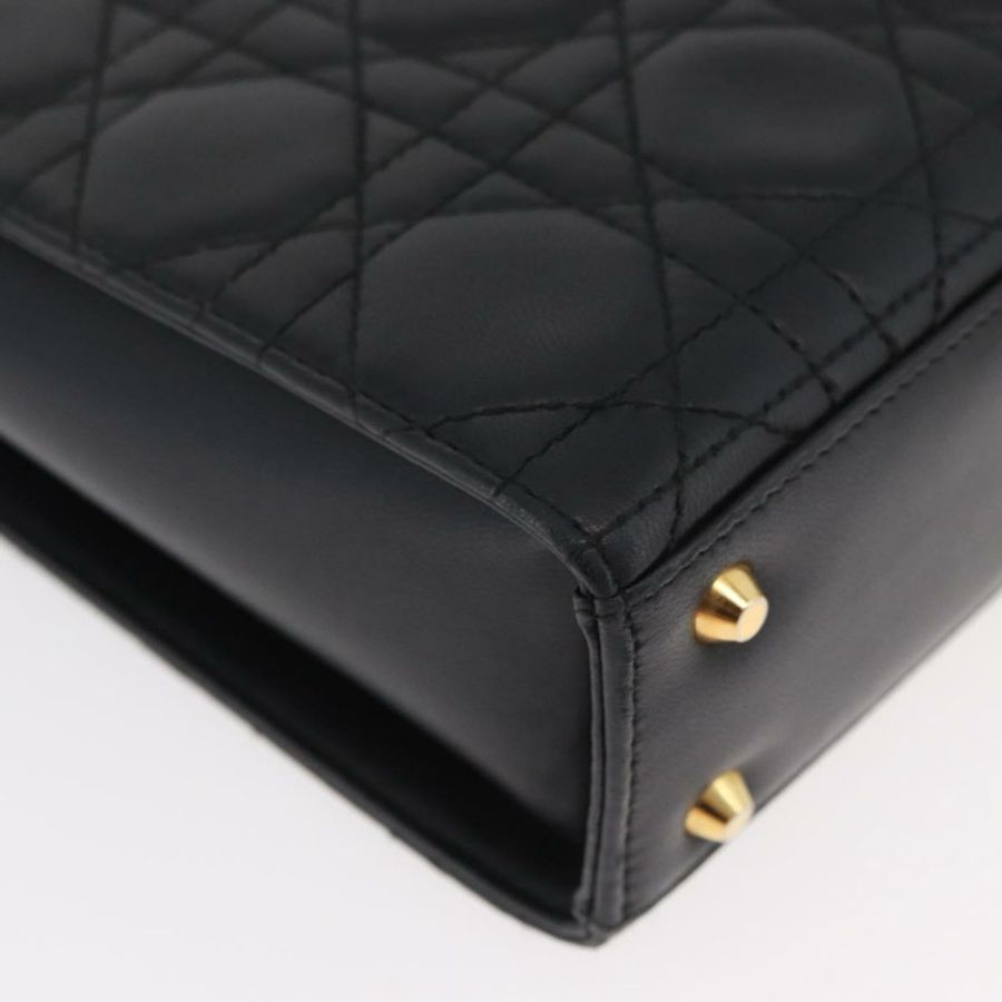 【日本直送】Christian Dior Lady Dior 手提包,羊皮材質,黑色,金色,正品,貨號 181559SAM-15