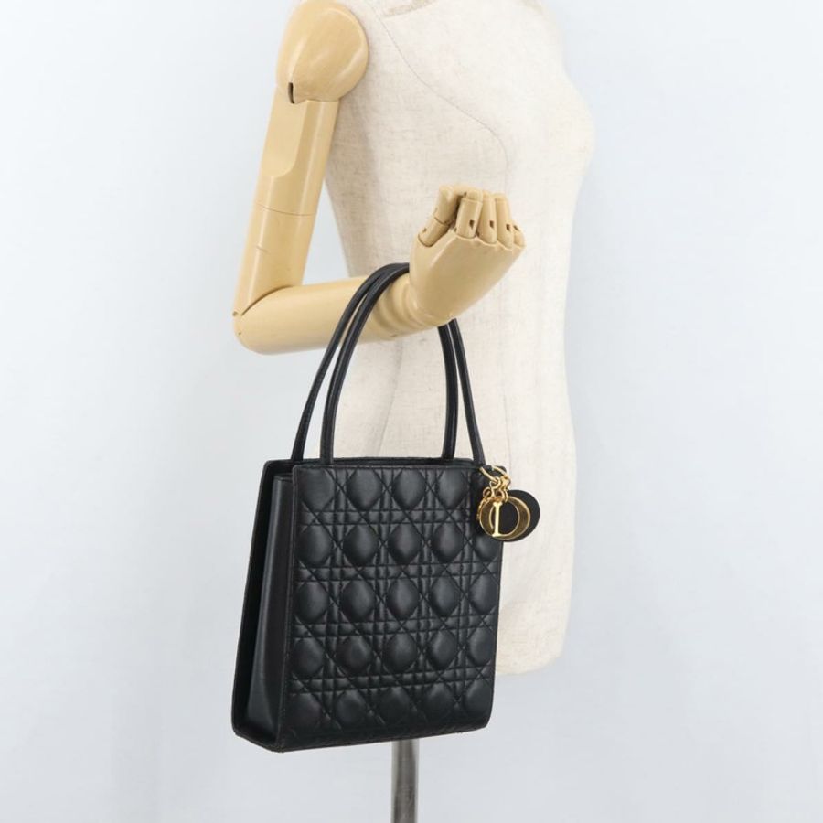 【日本直送】Christian Dior Lady Dior 手提包,羊皮材質,黑色,金色,正品,貨號 181559SAM-23