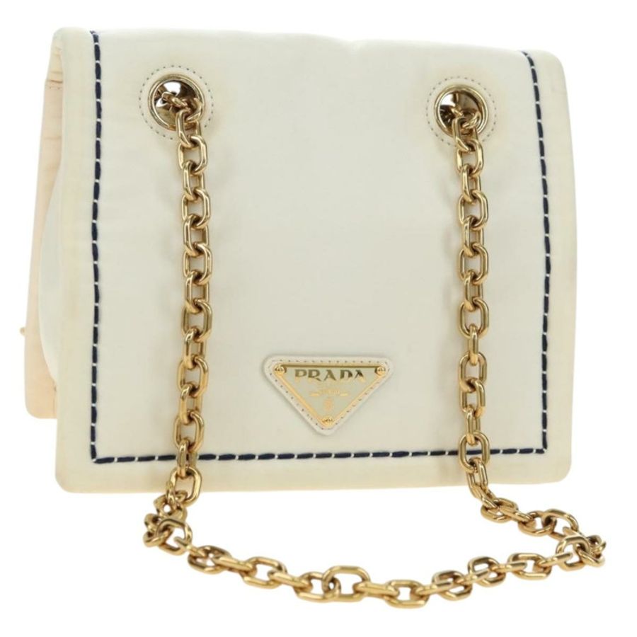 【日本直送】PRADA 鏈條單肩包 尼龍 白色 金色 正品 181426V-0