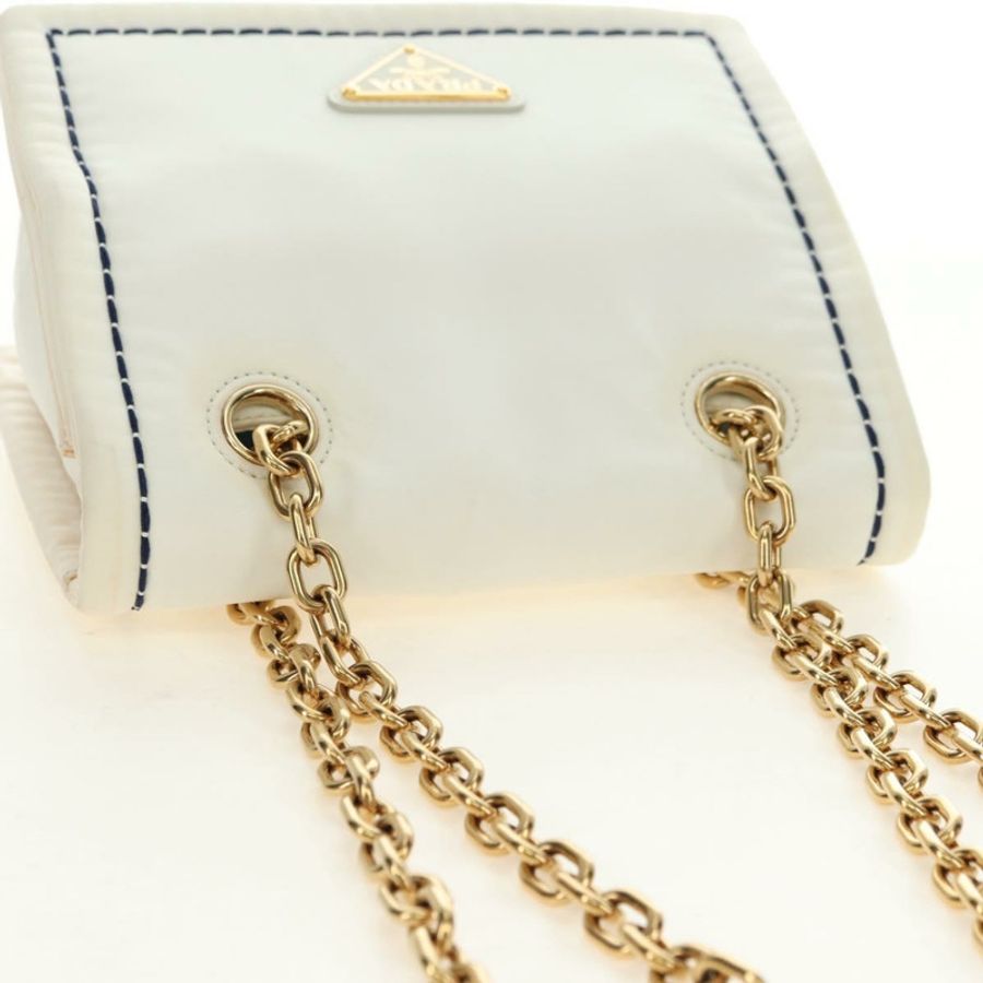 【日本直送】PRADA 鏈條單肩包 尼龍 白色 金色 正品 181426V-5