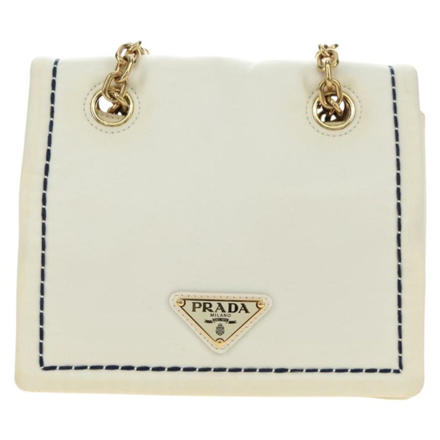 【日本直送】PRADA 鏈條單肩包 尼龍 白色 金色 正品 181426V-12