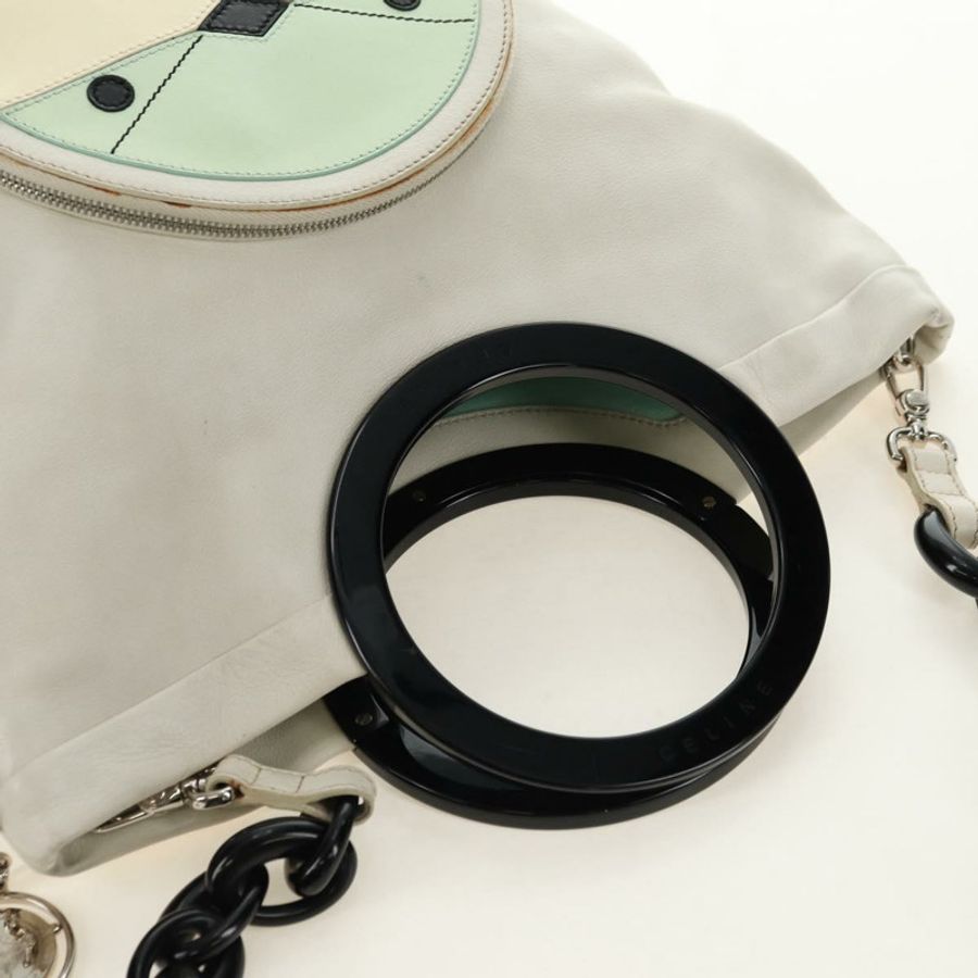 【日本直送】CELINE 鏈條單肩包 皮革 2way 白色 銀色 Auth 181478V-13