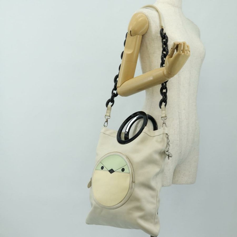 【日本直送】CELINE 鏈條單肩包 皮革 2way 白色 銀色 Auth 181478V-30