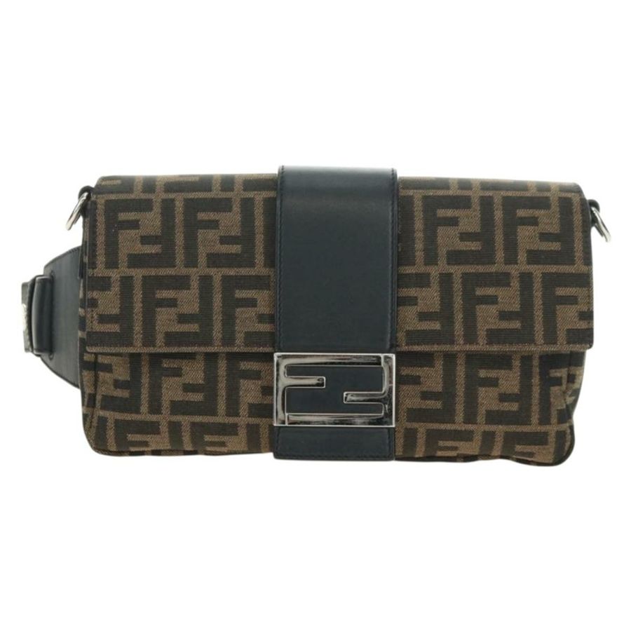 【日本直送】FENDI Zucca帆布Mamma Baguette單肩包,兩用款,黑色/棕色,正品,貨號181574SAM-12