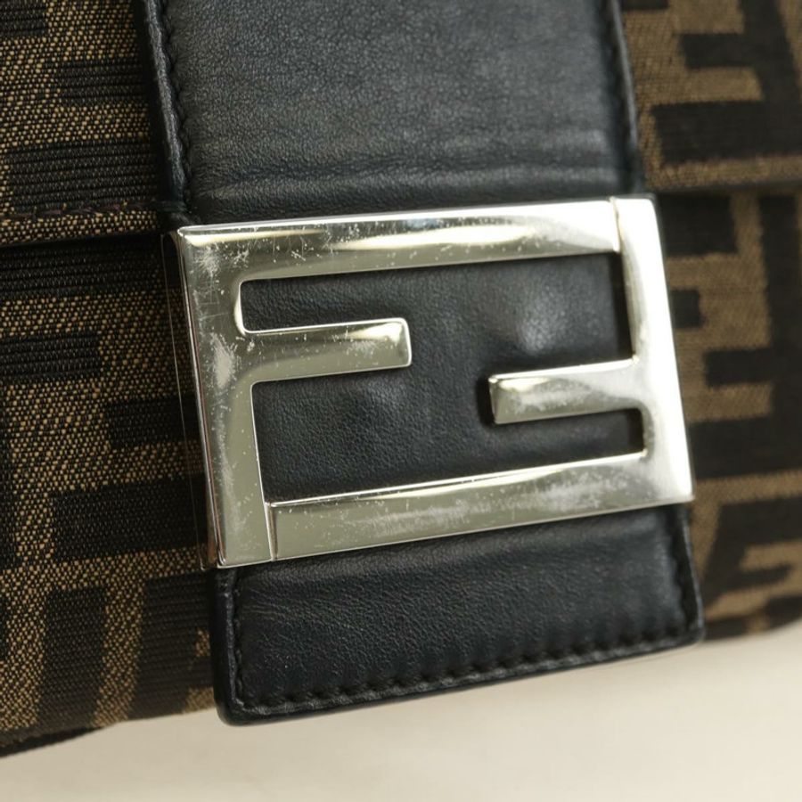 【日本直送】FENDI Zucca帆布Mamma Baguette單肩包,兩用款,黑色/棕色,正品,貨號181574SAM-19