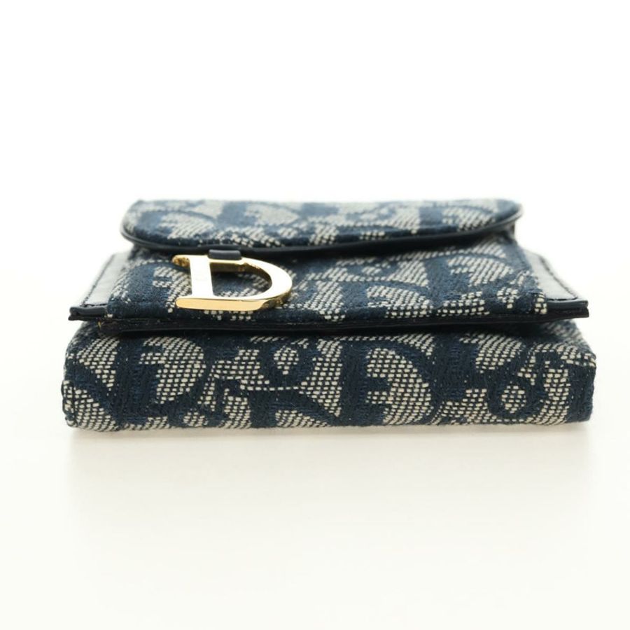 【日本直送】Christian Dior Trotter帆布馬鞍三折皮夾 海軍藍/金色 正品 181569V-5