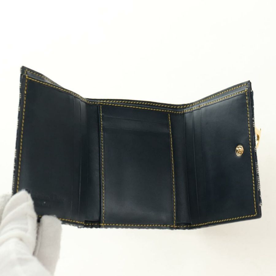 【日本直送】Christian Dior Trotter帆布馬鞍三折皮夾 海軍藍/金色 正品 181569V-7