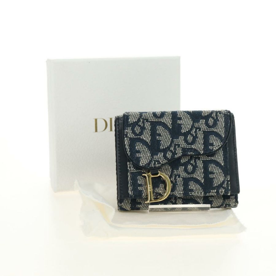 【日本直送】Christian Dior Trotter帆布馬鞍三折皮夾 海軍藍/金色 正品 181569V-11