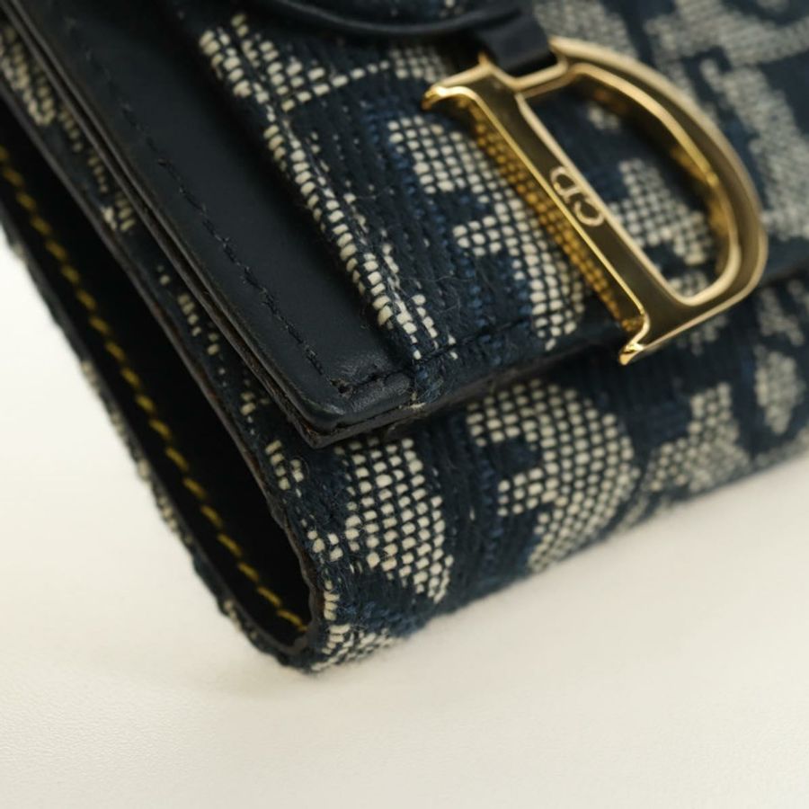 【日本直送】Christian Dior Trotter帆布馬鞍三折皮夾 海軍藍/金色 正品 181569V-13