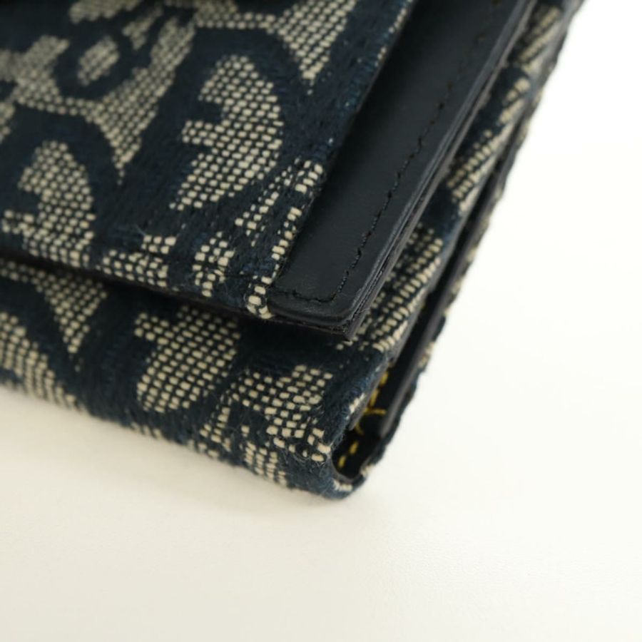 【日本直送】Christian Dior Trotter帆布馬鞍三折皮夾 海軍藍/金色 正品 181569V-14