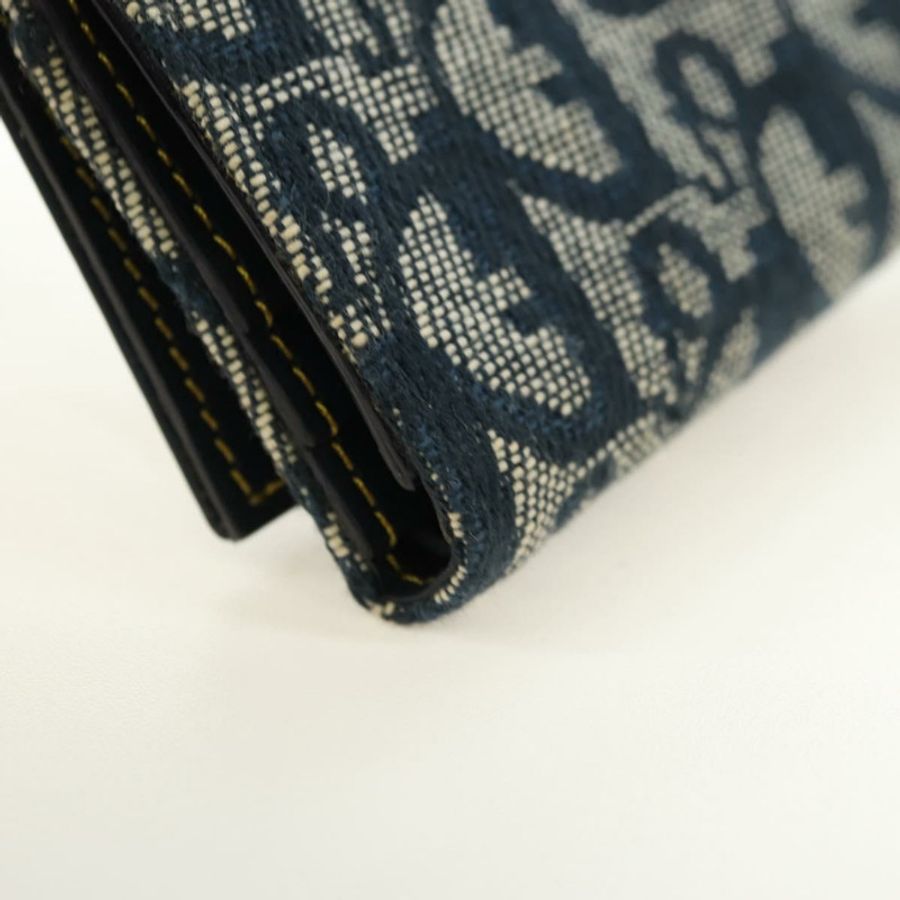【日本直送】Christian Dior Trotter帆布馬鞍三折皮夾 海軍藍/金色 正品 181569V-15