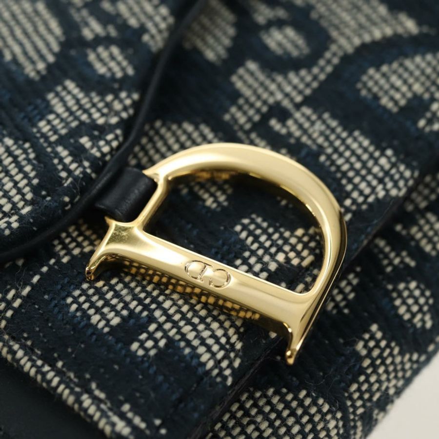 【日本直送】Christian Dior Trotter帆布馬鞍三折皮夾 海軍藍/金色 正品 181569V-17