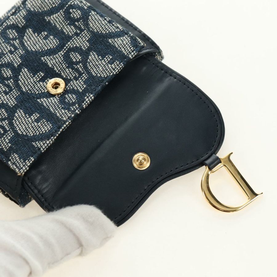 【日本直送】Christian Dior Trotter帆布馬鞍三折皮夾 海軍藍/金色 正品 181569V-18