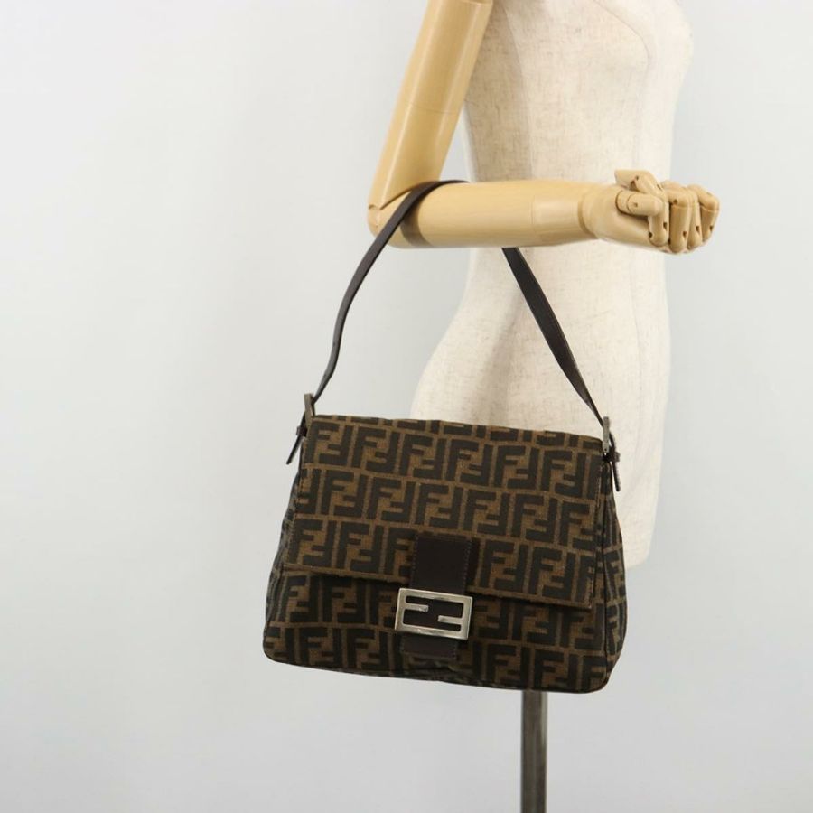 【日本直送】FENDI Zucca帆布Mamma Baguette單肩包 黑色棕色 正品 182028SAM-25