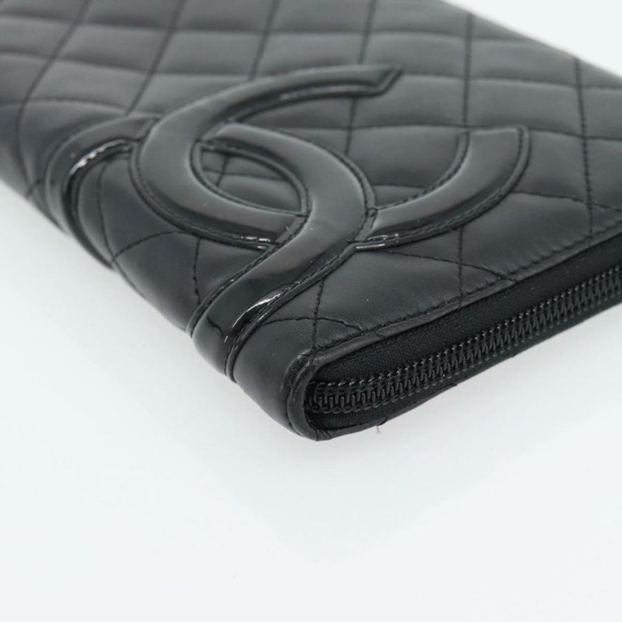【日本直送】香奈兒 (CHANEL) 絎縫 Cambon 系列長款錢包,黑色銀色雙C標誌,正品編號 181675V-6