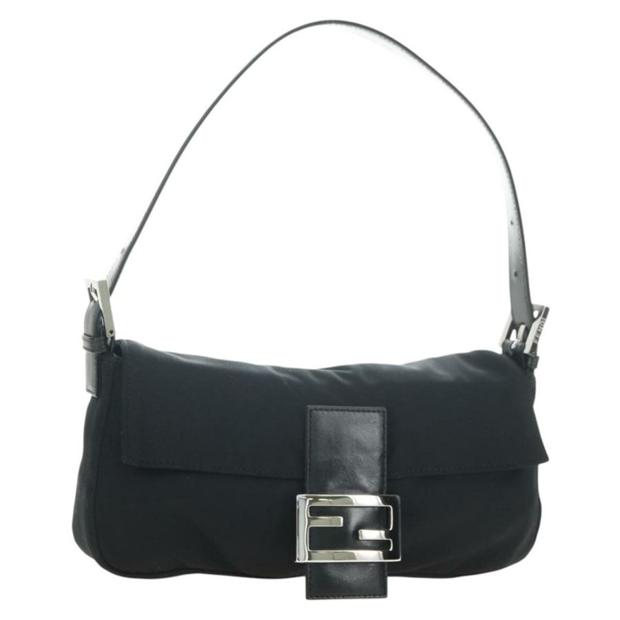 【日本直送】FENDI Mamma Baguette 單肩包 棉質 黑色 銀色 正品 182029SAM-0