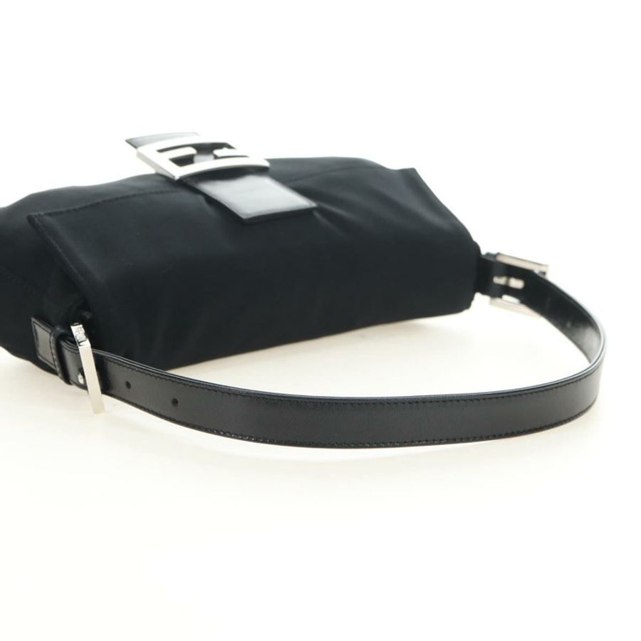 【日本直送】FENDI Mamma Baguette 單肩包 棉質 黑色 銀色 正品 182029SAM-6