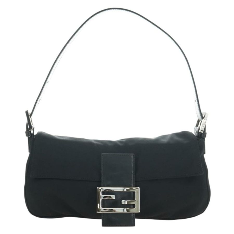 【日本直送】FENDI Mamma Baguette 單肩包 棉質 黑色 銀色 正品 182029SAM-12