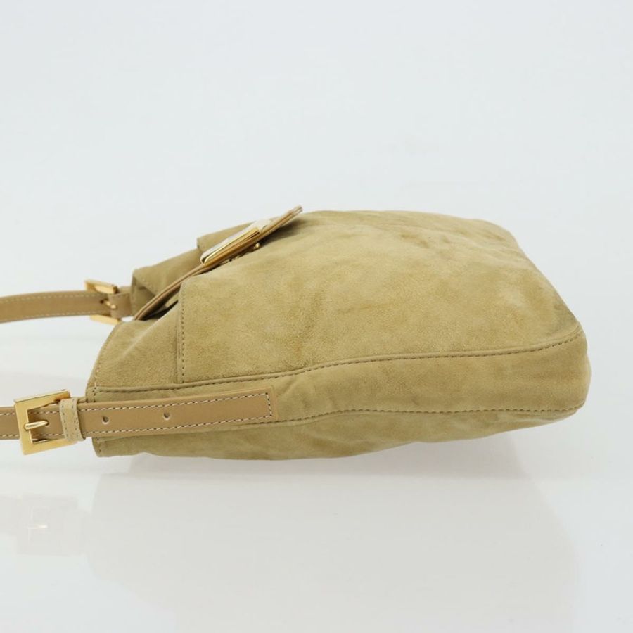 【日本直送】FENDI Mamma Baguette 肩背包 麂皮 米色 金色 正品 182030V-3