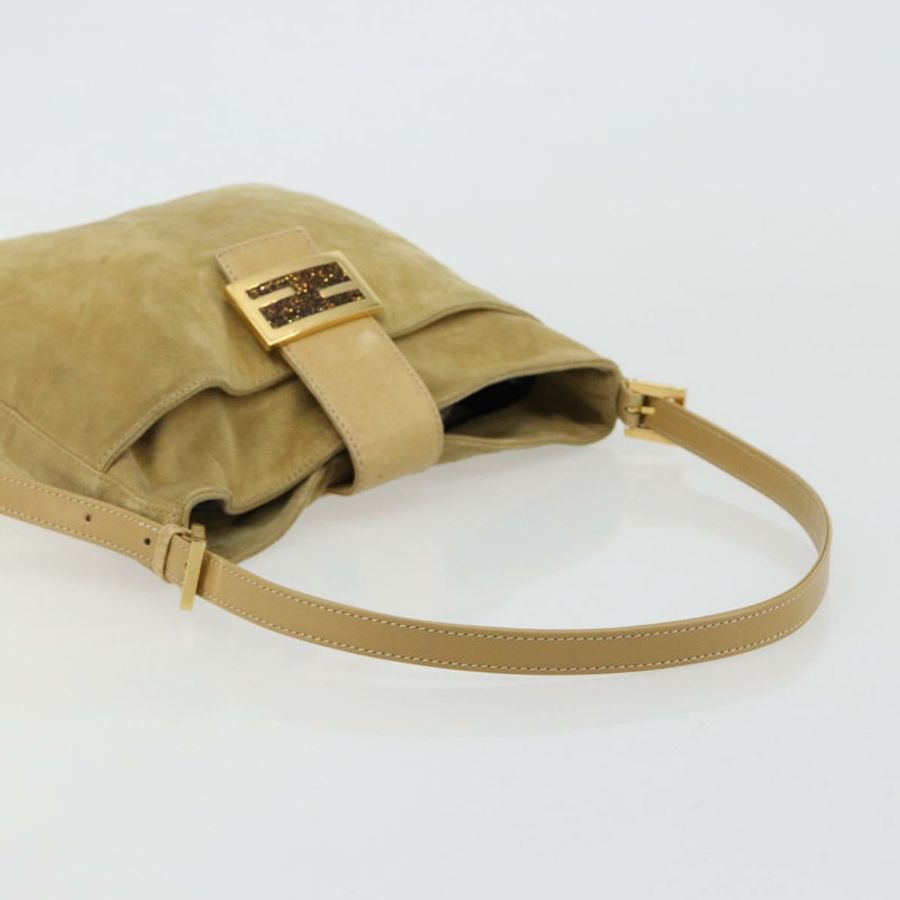 【日本直送】FENDI Mamma Baguette 肩背包 麂皮 米色 金色 正品 182030V-6