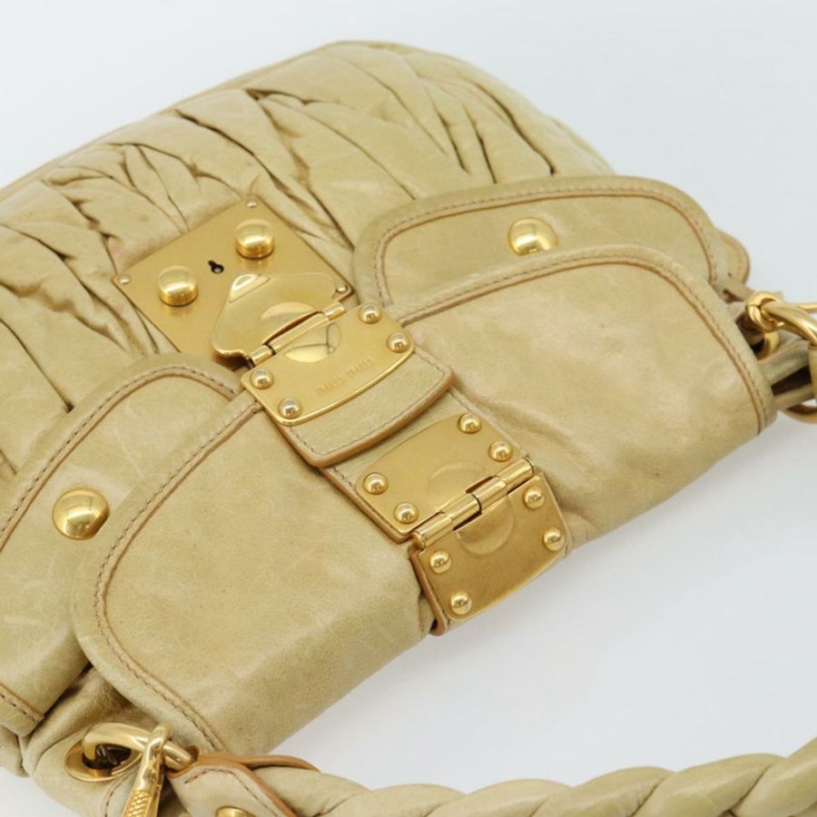 【日本直送】Miu Miu Matelasse 手提包 皮革 2way 黃金 Auth 182016V-5