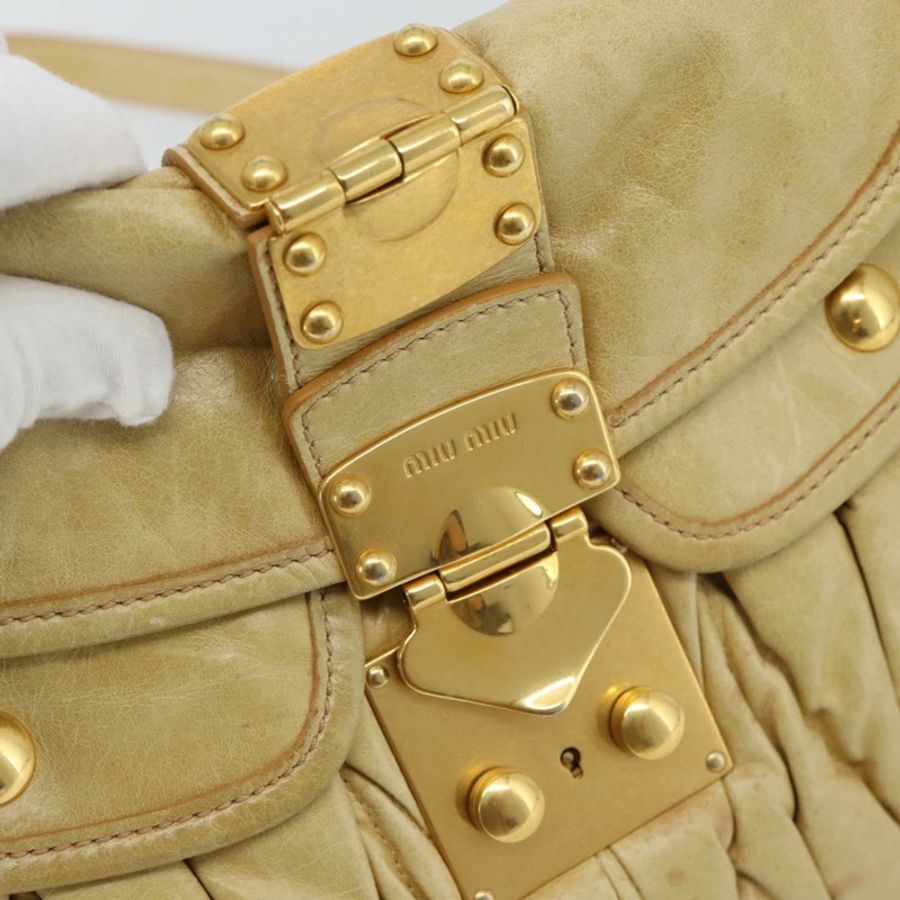 【日本直送】Miu Miu Matelasse 手提包 皮革 2way 黃金 Auth 182016V-18