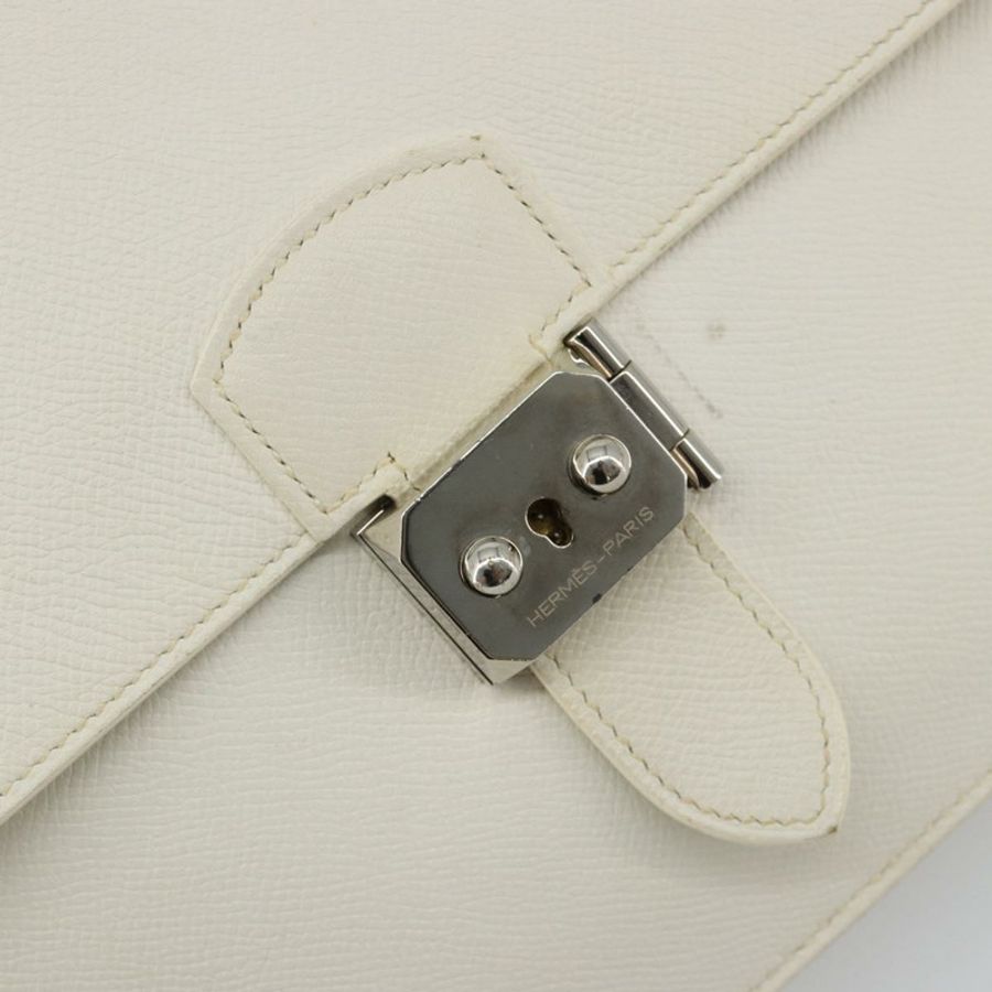 【日本直送】愛馬仕 Sac Adepeche 27 手提包,白色銀色皮革,正品,貨號 182041A-16