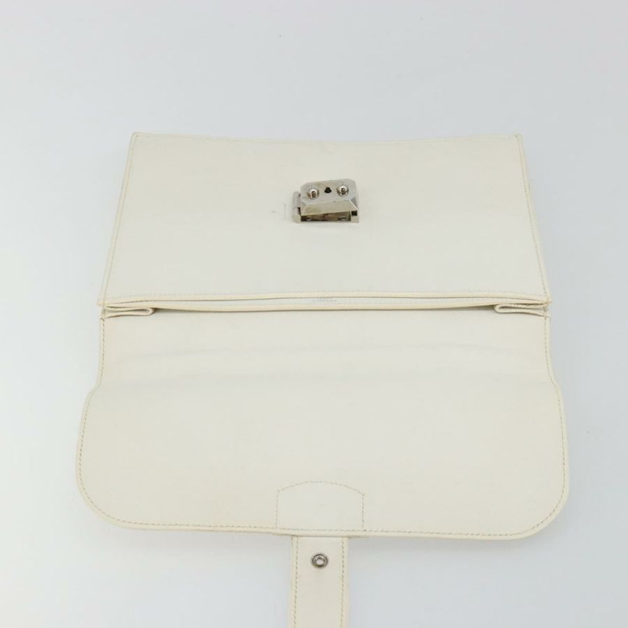 【日本直送】愛馬仕 Sac Adepeche 27 手提包,白色銀色皮革,正品,貨號 182041A-17