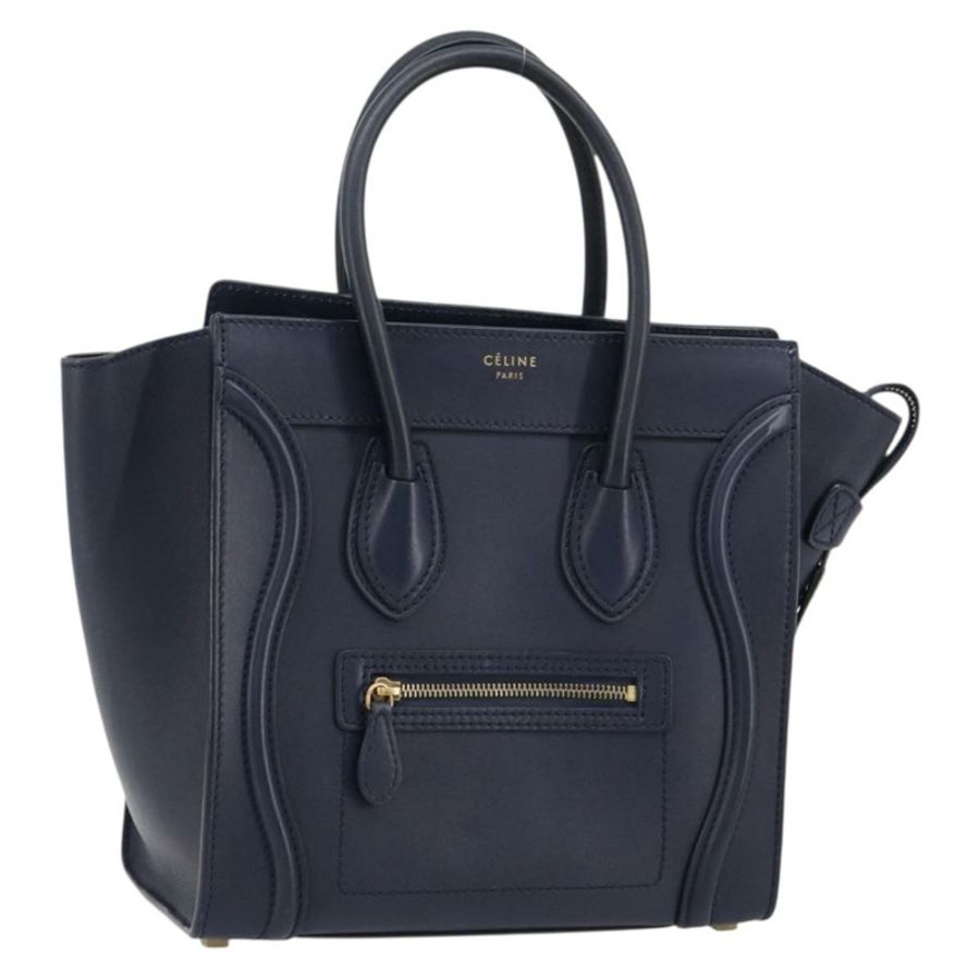 【日本直送】CELINE Luggage Micro Shopper 手提包,皮革材質,海軍藍/金色,正品,貨號 181820M-0