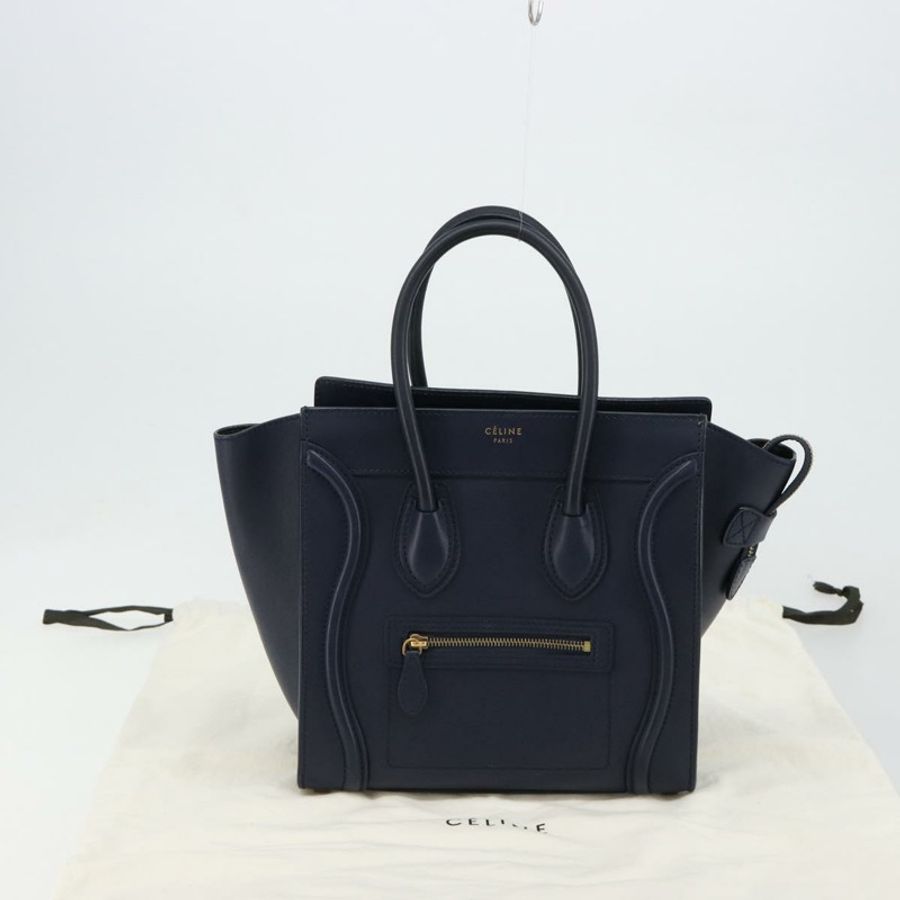 【日本直送】CELINE Luggage Micro Shopper 手提包,皮革材質,海軍藍/金色,正品,貨號 181820M-11