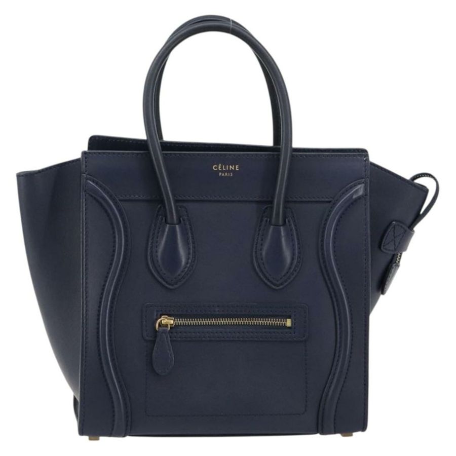 【日本直送】CELINE Luggage Micro Shopper 手提包,皮革材質,海軍藍/金色,正品,貨號 181820M-12
